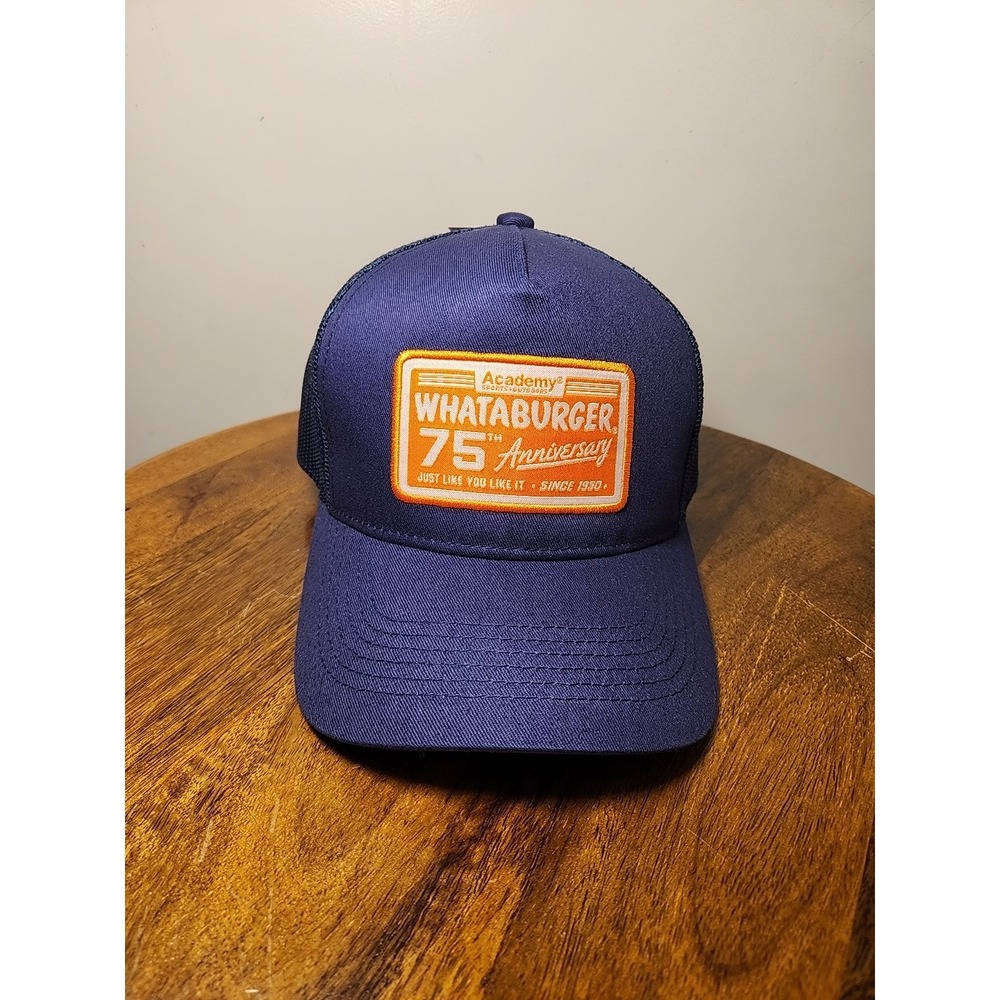 Whataburger 75th Anniversary Adjustable Trucker Snapback Hat Navy / Orange OSFM‎